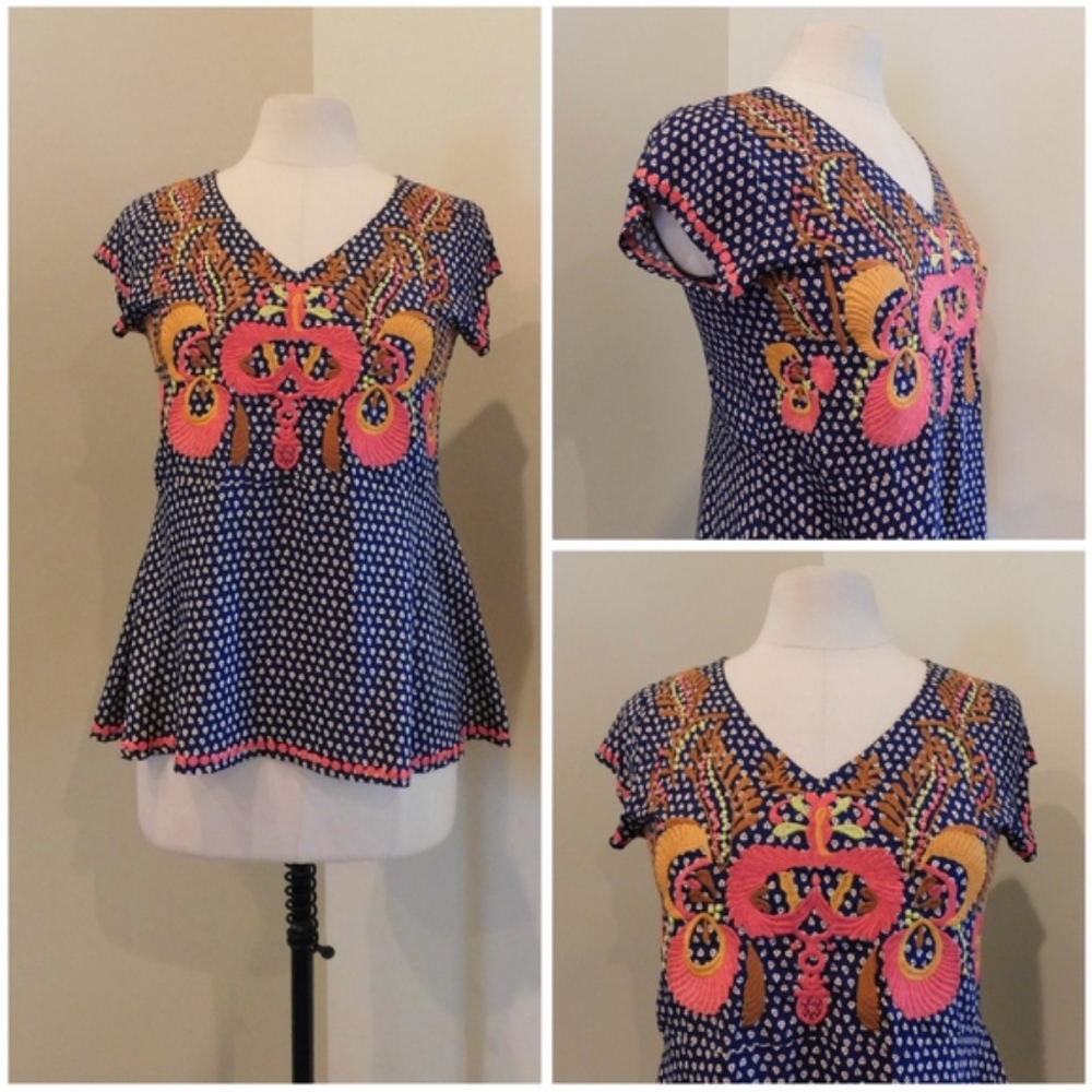 ⭐️LOWEST⭐️ THML ~ Small Navy EMBROIDERED Peplum